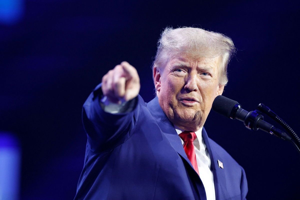 <i>Marco Bello/Reuters</i><br/>Former U.S. President and Republican presidential candidate Donald Trump speaks during the Turning Point Action Conference in West Palm Beach