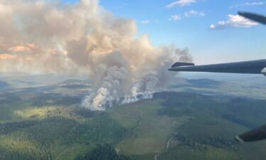 Smoke rises from the Burgess Creek wildfire near Kersley