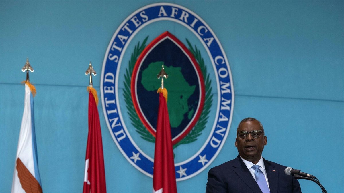 <i>Staff Sgt. Julian Kemper/Office of the Secretary of Defense/File</i><br/>Secretary of Defense Lloyd J. Austin III delivers remarks at the US Africa Command Change of Command Ceremony at Kelley Barracks