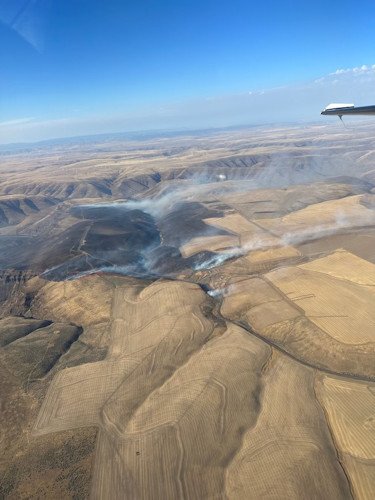 Aerial view of Cottonwood Fire along John Day River
