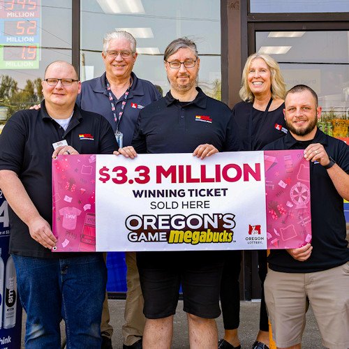 Oregon Lottery staff were on hand to present Plaid Pantry with a commission bonus for selling $3.3 million Megabucks ticket