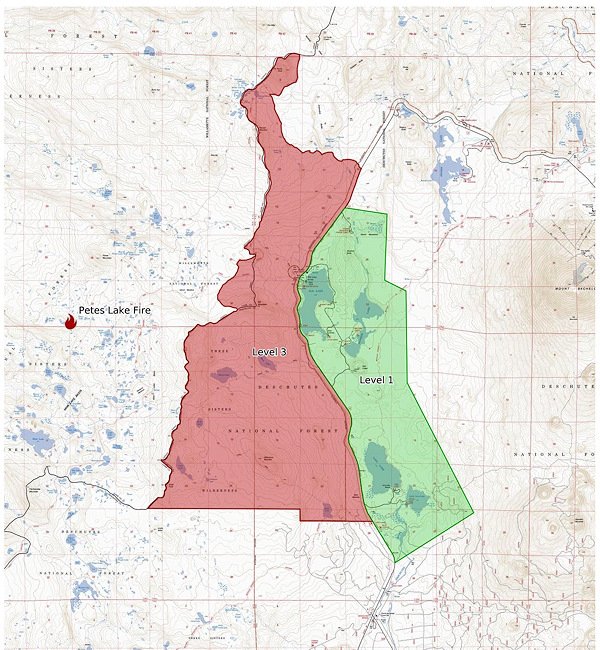 Pete's Lake Fire evacuation map DCSO 827
