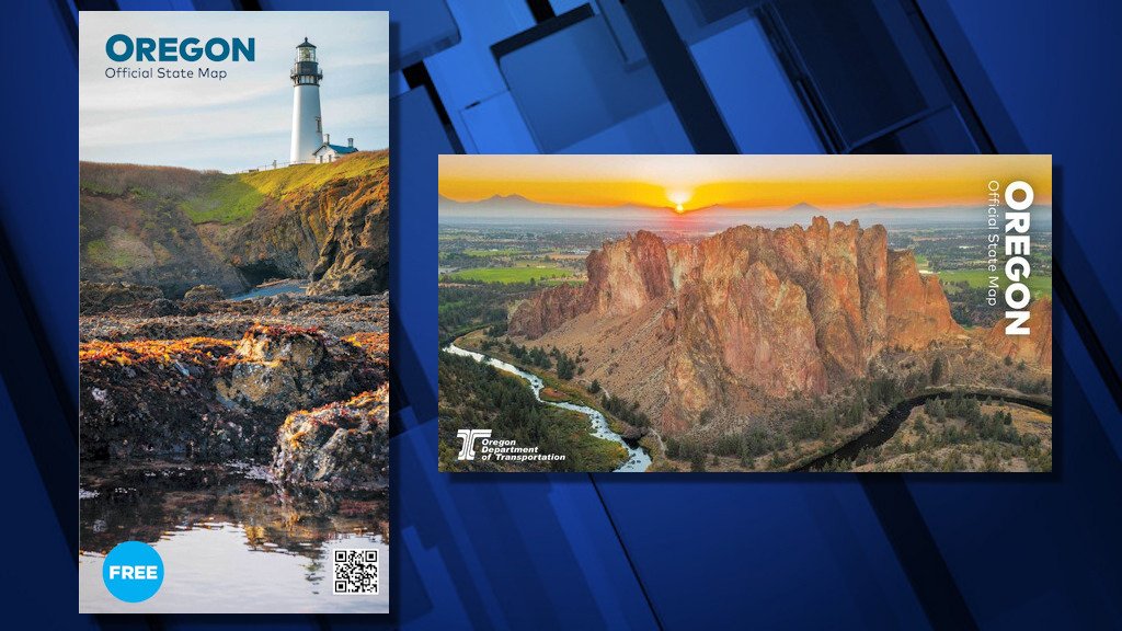Cover of new Official Oregon State Map features Yaquina Head Lighthouse, Smith Rock State Park