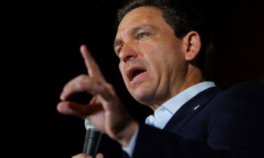 Republican presidential candidate and Florida Governor Ron DeSantis speaks during a campaign stop in Manchester