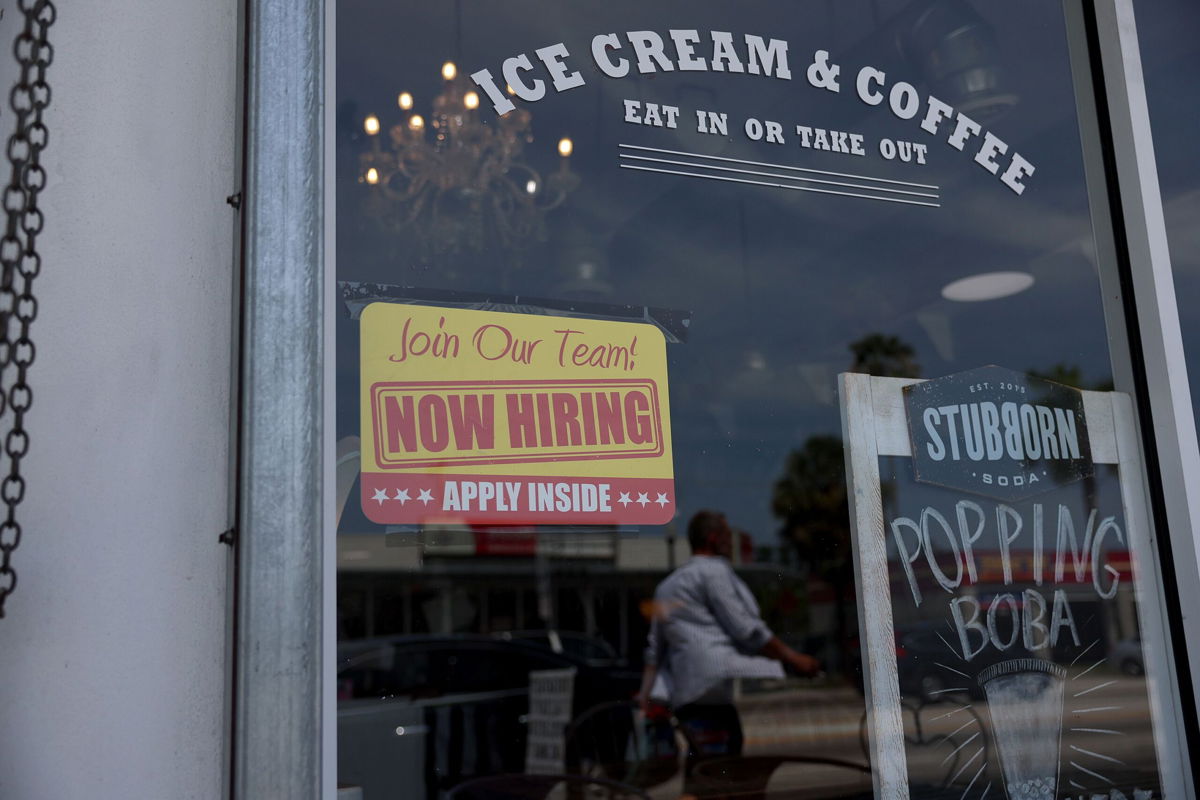 <i>Joe Raedle/Getty Images</i><br/>The US labor market is still hot. A 'Now Hiring' sign is posted outside of a restaurant on May 05