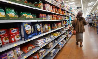 Grocery items are offered for sale at a supermarket on August 09