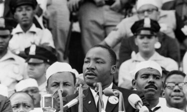 American Religious and Civil Rights leader Dr Martin Luther King Jr (1929 - 1968) gives his "I Have a Dream" speech to a crowd before the Lincoln Memorial during the Freedom March in Washington