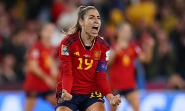 Spain's Olga Carmona celebrates her goal in the first half.