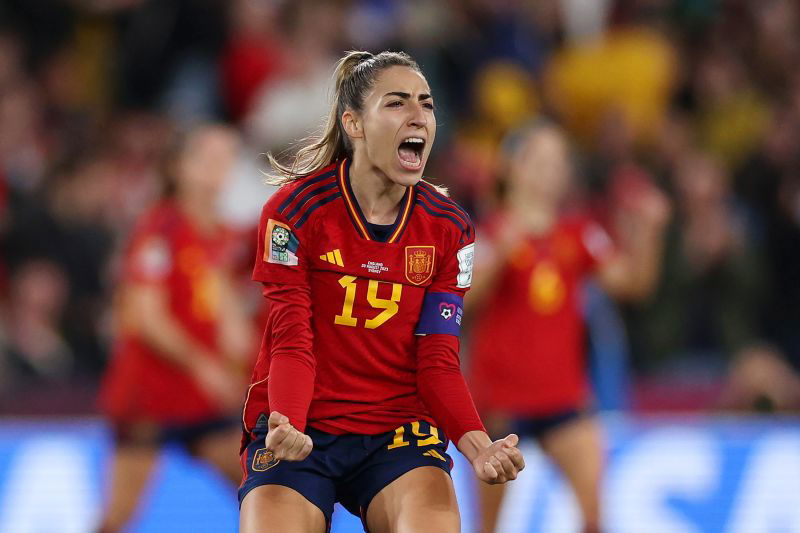 <i>Elsa/FIFA/Getty Images</i><br/>Spain's Olga Carmona celebrates her goal in the first half.