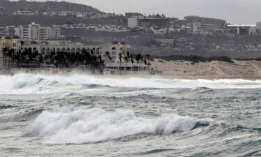 Medano Beach in Mexico's Cabo San Lucas is pictured here as Hurricane Hilary nears the coast on August 18. Residents in the Southwest are bracing for “catastrophic and life-threatening flooding.”