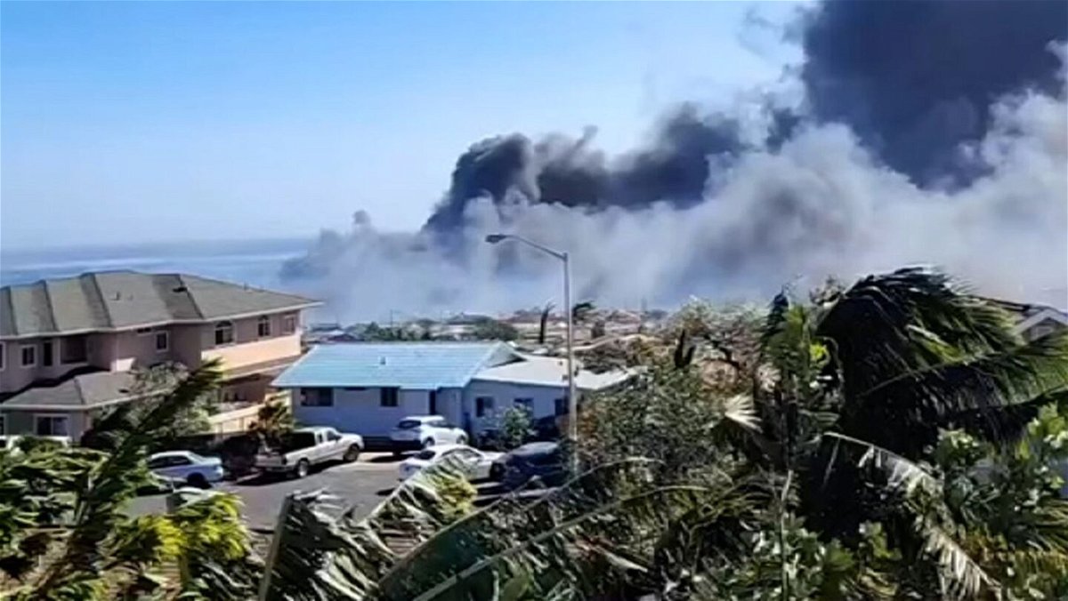 <i>Jayson Duque</i><br/>A screenshot from a video shows the fire burning in Lahaina