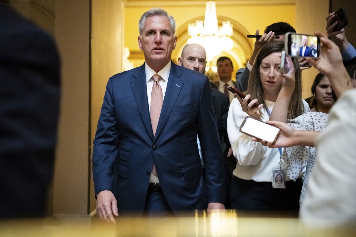 <i>Graeme Sloan/Sipa USA/AP</i><br/>Speaker of the House Kevin McCarthy (R-CA) speaks to media at the US Capitol