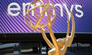 A replica of an Emmy statuette sits on display at the 74th Primetime Emmy Awards at the Microsoft Theater on September 12