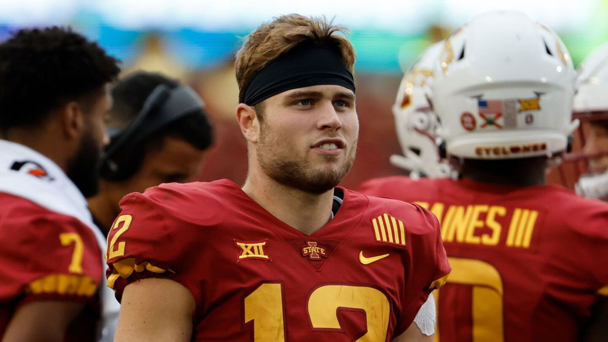 <i>David K Purdy/Getty Images</i><br/>Quarterback Hunter Dekkers started all 12 games for the Iowa State Cyclones during the 2022 season.