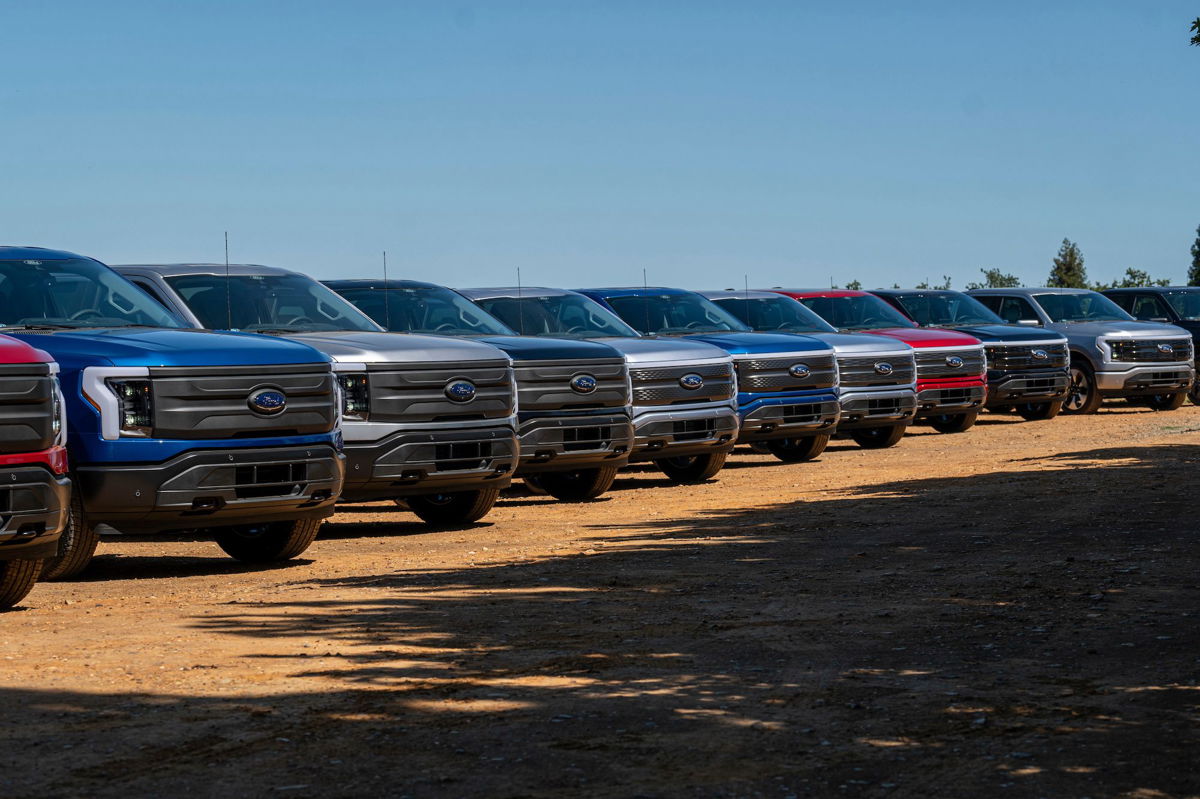<i>David Paul Morris/Bloomberg/Getty Images</i><br/>Ford Lightning F-150 pickup trucks. The automaker has received about 100 complaints about static and other annoying loud noise coming from the speakers of the Lightning and the gas or hybrid versions of the F-150