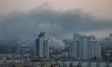 Smoke rises over Kyiv after a Russian bombardment on August 30.