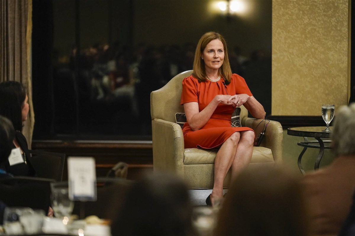 <i>Morry Gash/AP</i><br/>Supreme Court Associate Justice Amy Coney Barrett speaks during the Seventh Circuit Judicial Conference Monday