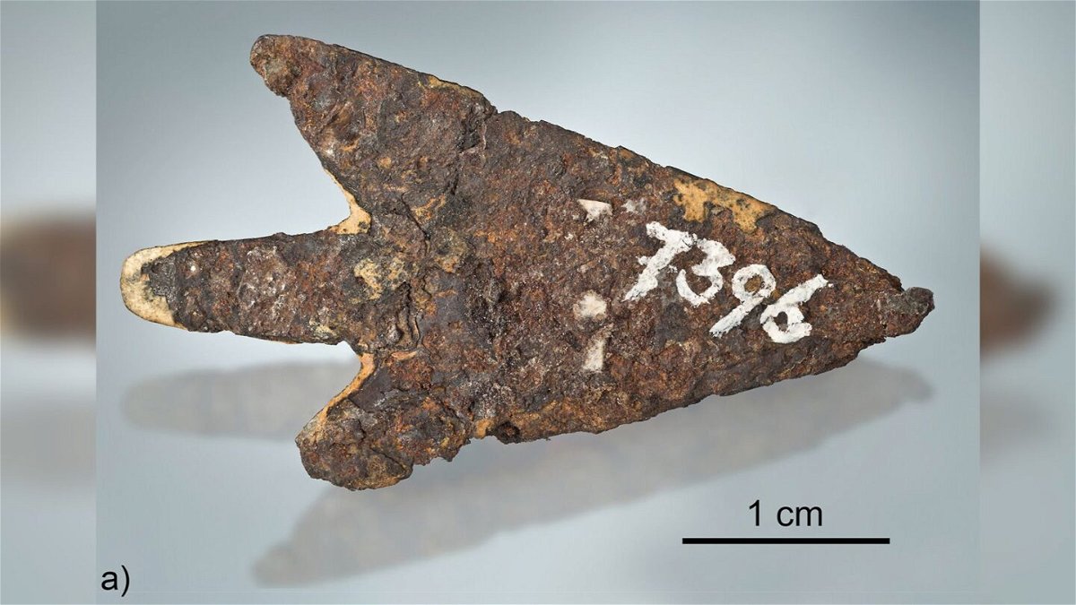 <i>Thomas Schüpbach/Bern History Museum</i><br/>A side view of the 39 millimeter (1.5 inch) long arrowhead.
