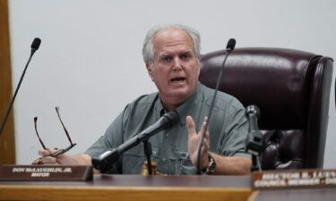 Uvalde Mayor Don McLaughlin speaks during a special emergency city council meeting on June 7