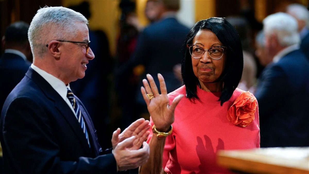 <i>Danielle Parhizkaran/NorthJersey.com/USA Today Network</i><br/>Lt. Gov. Sheila Oliver waves at the New Jersey Statehouse on Tuesday