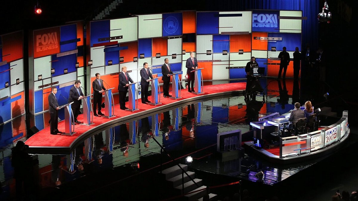 <i>Scott Olson/Getty Images/FILE</i><br/>Republican presidential candidates participate in the Fox Business Network Republican presidential debate at the North Charleston Coliseum and Performing Arts Center on January 14