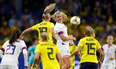United States' Lindsey Horan and Sweden's Fridolina Rolfo go up for a header when the two teams met in the 2019 Women's World Cup.