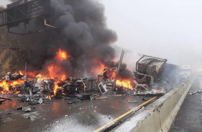 It took crews eight hours to clear I-84 of fiery 17-vehicle pileup in Umatilla County on Thursday