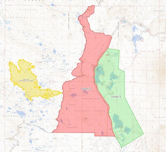 Evacuation levels changed Friday for the Petes Lake Fire