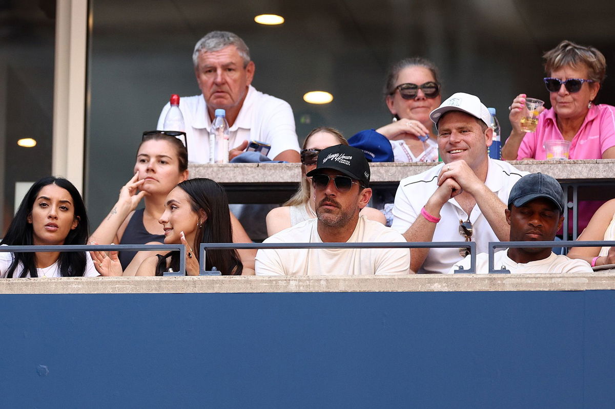 <i>Elsa/Getty Images</i><br/>Aaron Rodgers was at Flushing Meadows to watch Novak Djokovic advance to the quarterfinals of the US Open.