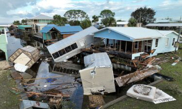 View of a damaged property after the arrival of Hurricane Idalia in Horseshoe Beach