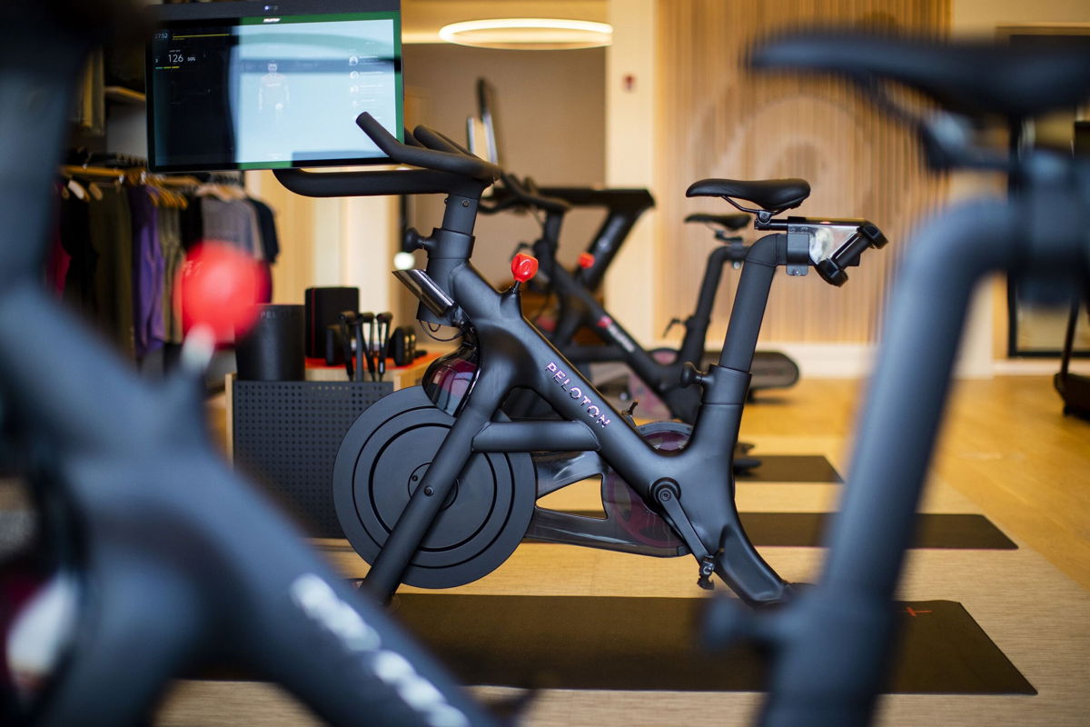 <i>Adam Glanzman/Bloomberg/Getty Images</i><br/>A Peloton stationary bike for sale at the company's showroom in Dedham