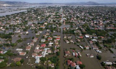 Aerial view of the village of Palamas near the town of Karditsa. After storm "Daniel" brought huge amounts of rainfall