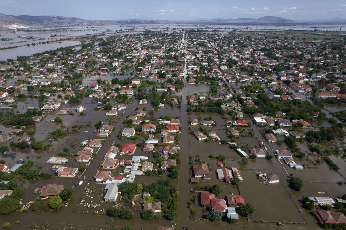 <i>Yorgos Karahalis/picture alliance/Getty Images</i><br/>Aerial view of the village of Palamas near the town of Karditsa. After storm 