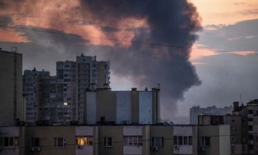 Smoke rises over Kyiv on September 21 after Russia launched another round of strikes on the Ukrainian capital.