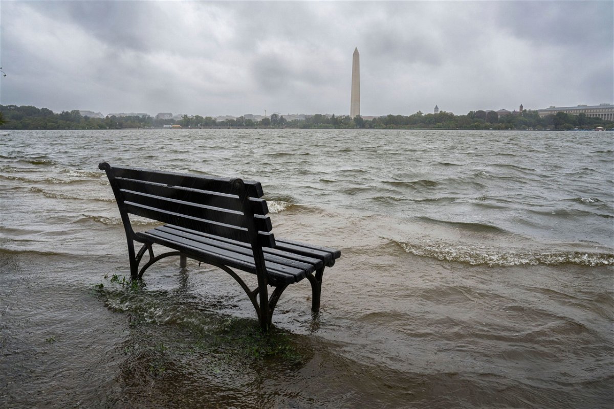 <i>J. David Ake/AP</i><br/>The Tidal Basin in Washington overflows the banks with the rain from Tropical Storm Ophelia on Saturday.