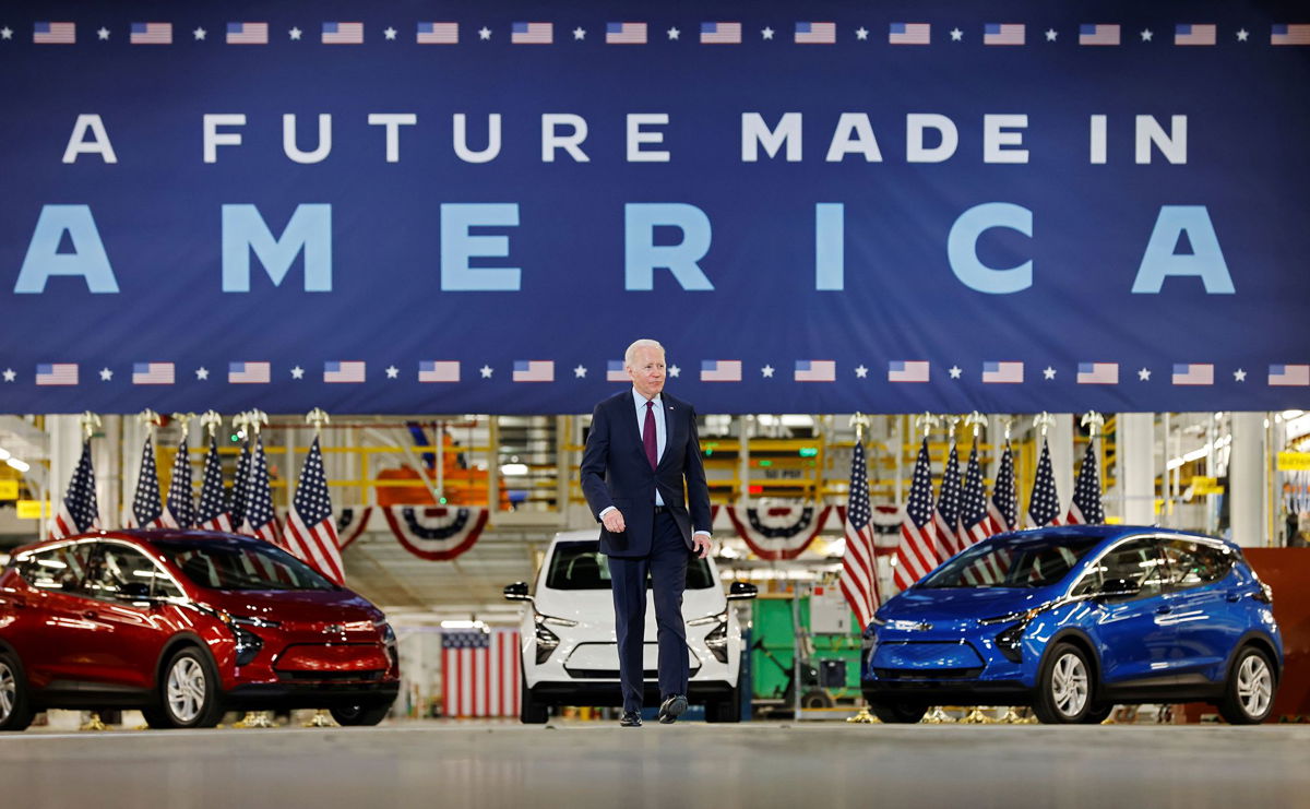 <i>Jonathan Ernst/Reuters</i><br/>President Joe Biden after touring the General Motors' electric vehicle assembly plant in Detroit in November 2021.