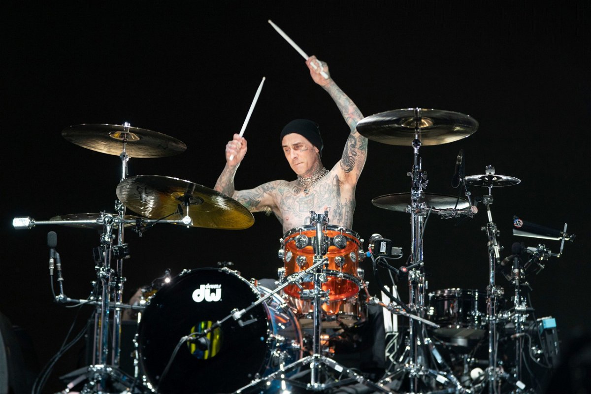 <i>Amy Harris/Invision/AP</i><br/>Travis Barker of Blink-182 performing at the Coachella Music and Arts Festival on April 24.