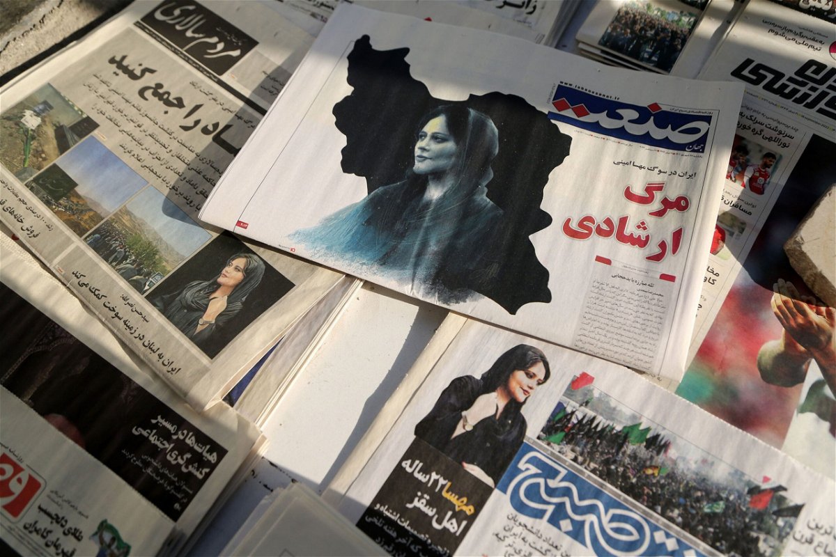 <i>Fatemeh Bahrami/Anadolu Agency/Getty Images</i><br/>A view of Iranian newspapers with headlines of the death of 22 years old Mahsa Amini who died after being arrested by morality police allegedly not complying with strict dress code in Tehran