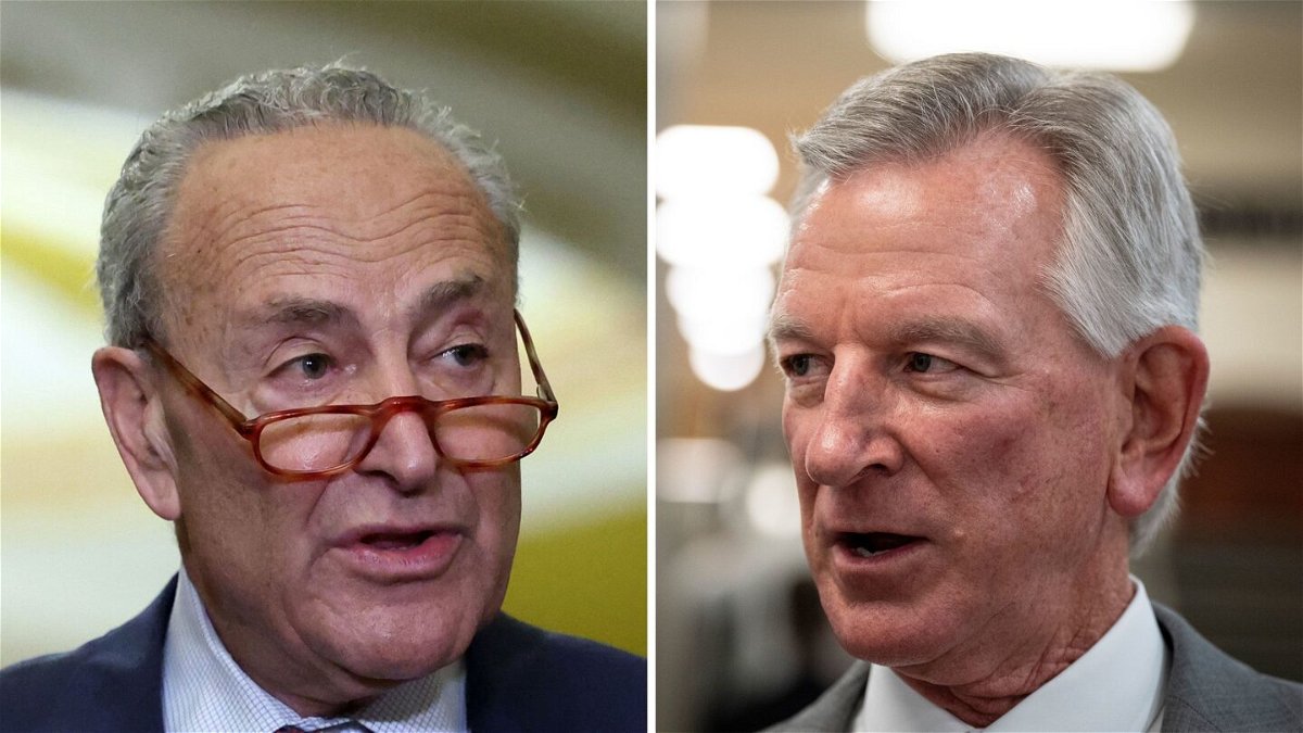 <i>Getty Images</i><br/>Sen. Chuck Schumer and Sen. Tommy Tuberville are pictured in a split image. Schumer has caved to a demand by Tuberville to bring up a small handful of votes on military promotions to the Senate floor