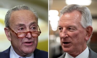 Sen. Chuck Schumer and Sen. Tommy Tuberville are pictured in a split image. Schumer has caved to a demand by Tuberville to bring up a small handful of votes on military promotions to the Senate floor