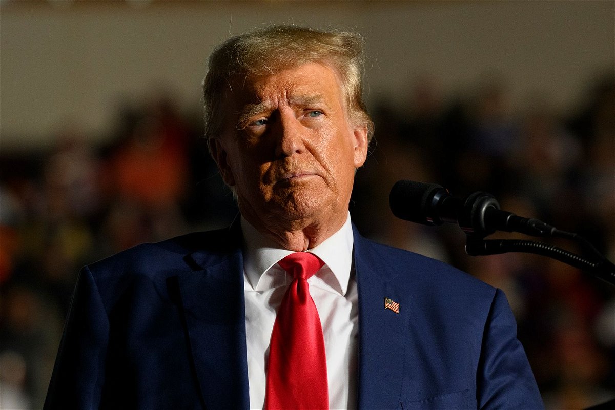 <i>Jeff Swensen/Getty Images</i><br/>Former U.S. President Donald Trump speaks to supporters during a political rally while campaigning for the GOP nomination in the 2024 election at Erie Insurance Arena on July 29 in Erie