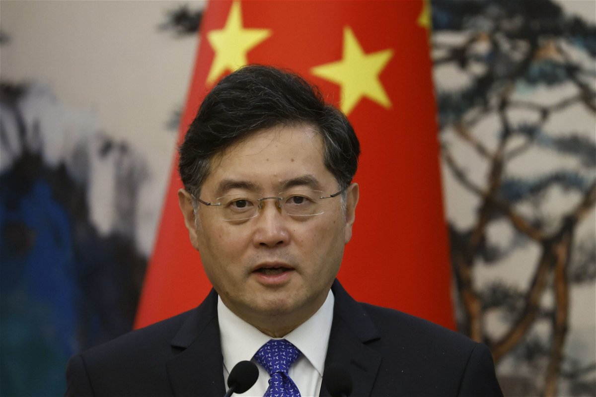 <i>Thomas Peter/Pool/Getty Images/File</i><br/>Then-Chinese Foreign Minister Qin Gang speaks at a news conference in Beijing on May 23.