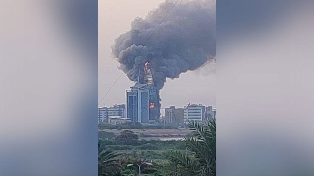 <i>AFP/Getty Images</i><br/>Massive flames engulf the building that houses the Sudanese Standards and Metrology Authority.