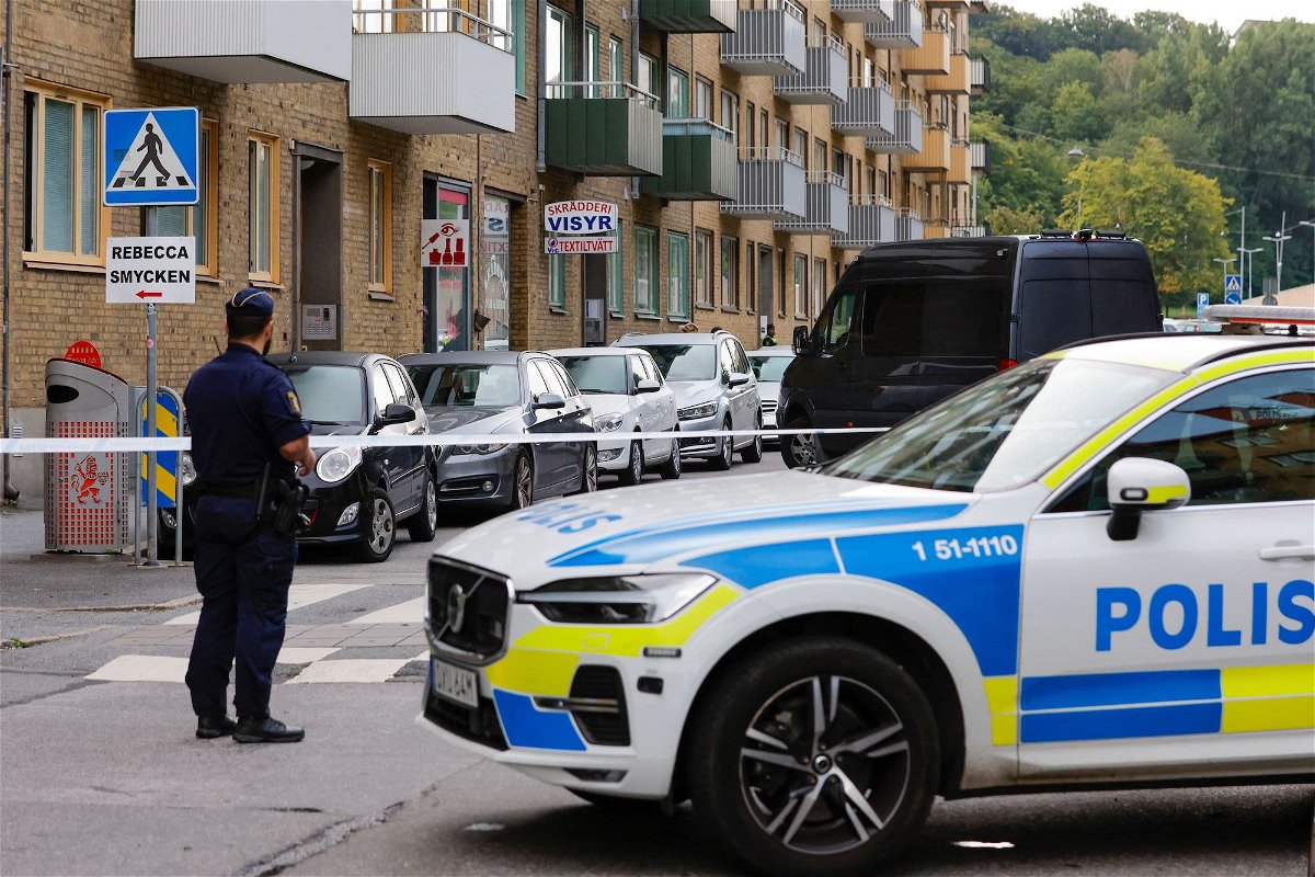 <i>Adam Ihse/TT News Agency/AFP/Getty Images</i><br/>Police are seen at the site of an explosion in the southwestern city of Gothenburg