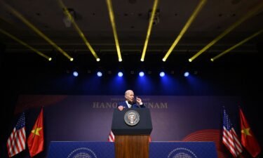 President Joe Biden holds a press conference in Hanoi on September 10.