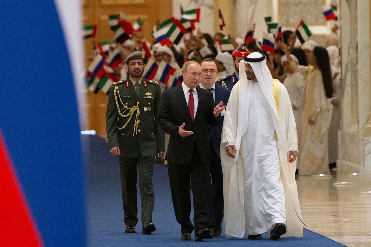 <i>Alexander Zemlianichenko/AFP/Getty Images</i><br/>Russian President Vladimir Putin and Abu Dhabi Crown Prince Mohammed bin Zayed al-Nahyan signed a slew of investment deals during a visit in October 2019.
