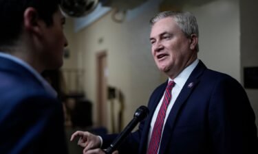 Chairman of the House Oversight Committee Rep. James Comer (R-KY) speaks to reporters on his way to a closed-door GOP caucus meeting at the U.S. Capitol January 10 in Washington