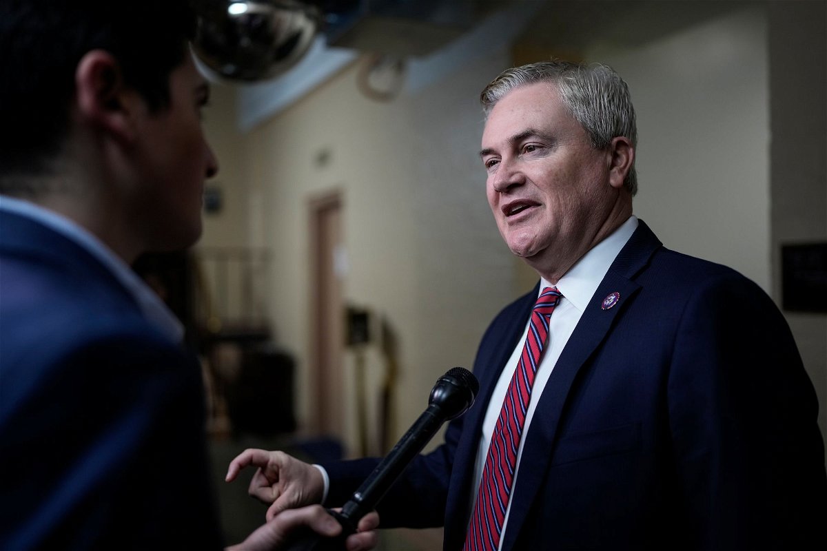 <i>Drew Angerer/Getty Images North America/Getty Images</i><br/>Chairman of the House Oversight Committee Rep. James Comer (R-KY) speaks to reporters on his way to a closed-door GOP caucus meeting at the U.S. Capitol January 10 in Washington