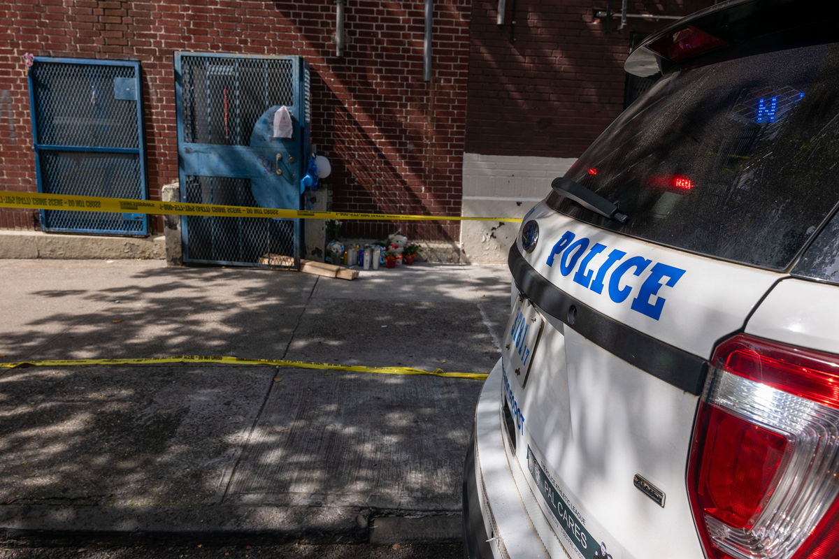 <i>Spencer Platt/Getty Images</i><br/>A small memorial is placed at the door of a Bronx day care center after a 1-year-old child died and three other children were injured from alleged exposure to the drug fentanyl