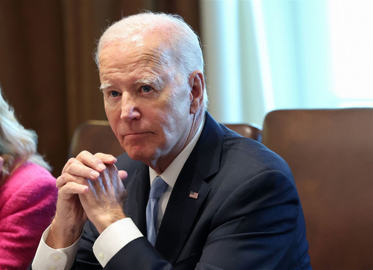 <i>Kevin Dietsch/Getty Images</i><br/>US President Joe Biden listens to shouted questions regarding impeachment during a meeting of his Cancer Cabinet at the White House on September 13